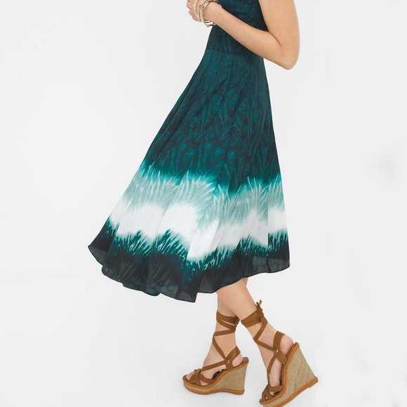 WHBM * POCKETS! * Dip Dye Fit-And-Flare Dress ELASTIC BACK, ADJUSTABLE STAPS 14 - Picture 3 of 11